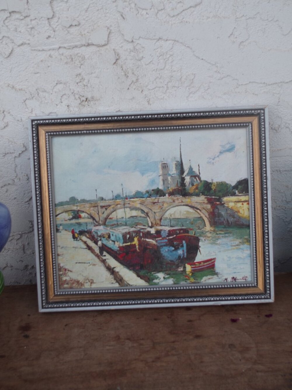 Vintage Mid-Century Reprodution Print Of "Canal Scene "By M.Msartin